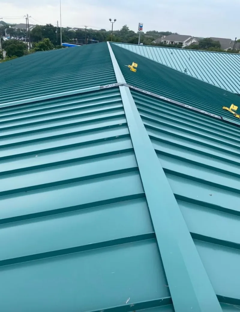 Green commercial metal roof ridge and valley for Metal Roof Repair in Fontana